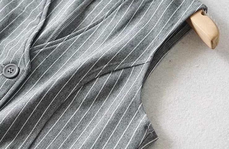 Black Striped Button-Up Vest