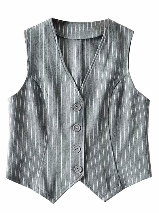 Black Striped Button-Up Vest