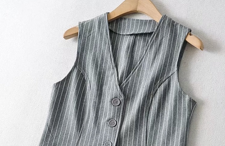 Black Striped Button-Up Vest