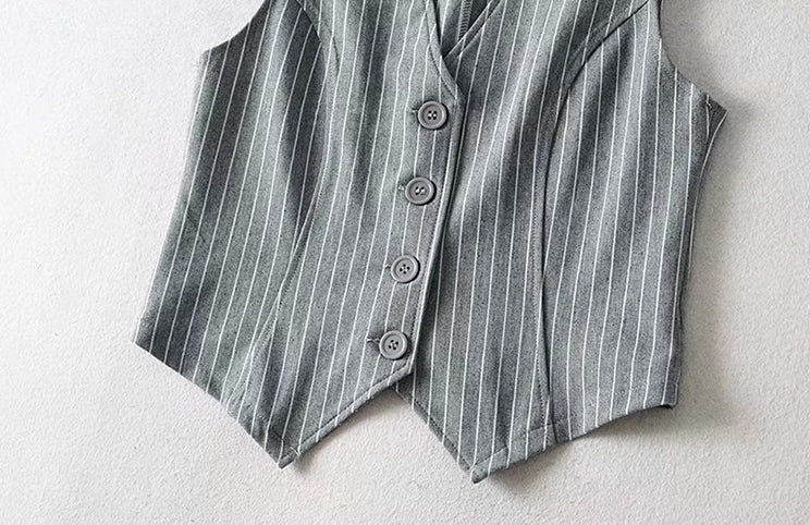 Black Striped Button-Up Vest