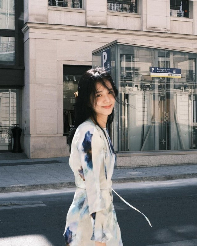 Blue Tie-Dyed Floral Print Dress