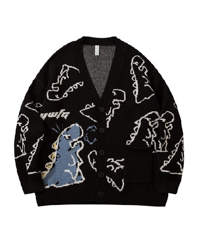Green Cartoon Dinosaur Cardigan