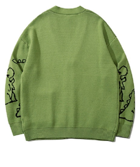 Green Cartoon Dinosaur Cardigan
