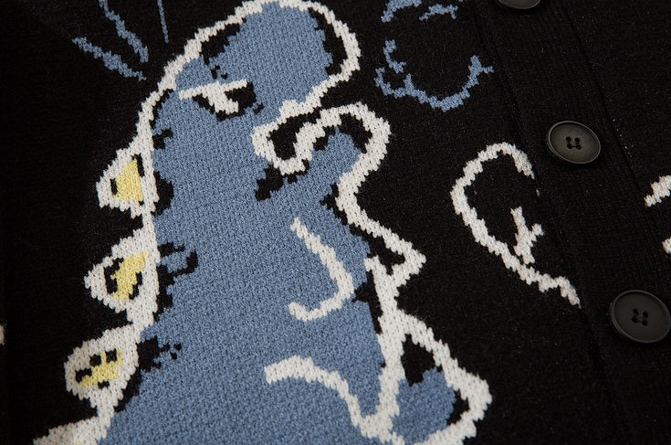 Green Cartoon Dinosaur Cardigan