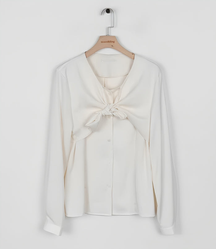 White Long Sleeve Tie Shirt