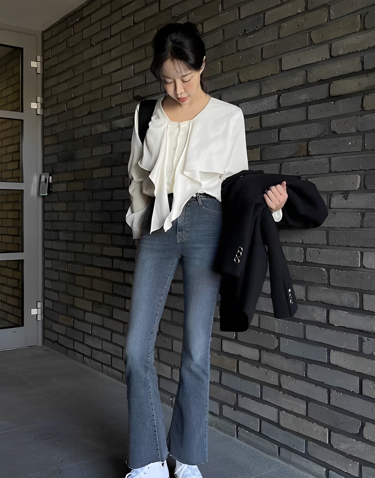 White Long Sleeve Tie Shirt