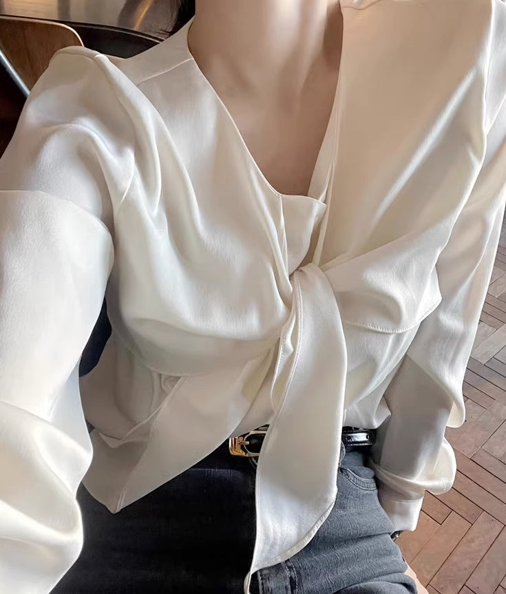 White Long Sleeve Tie Shirt