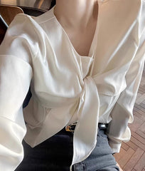 White Long Sleeve Tie Shirt