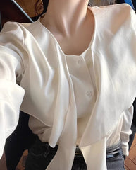 White Long Sleeve Tie Shirt