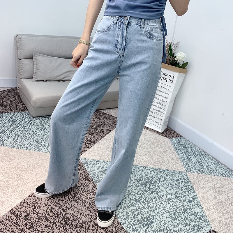 Blue Wide-Leg Denim Jeans