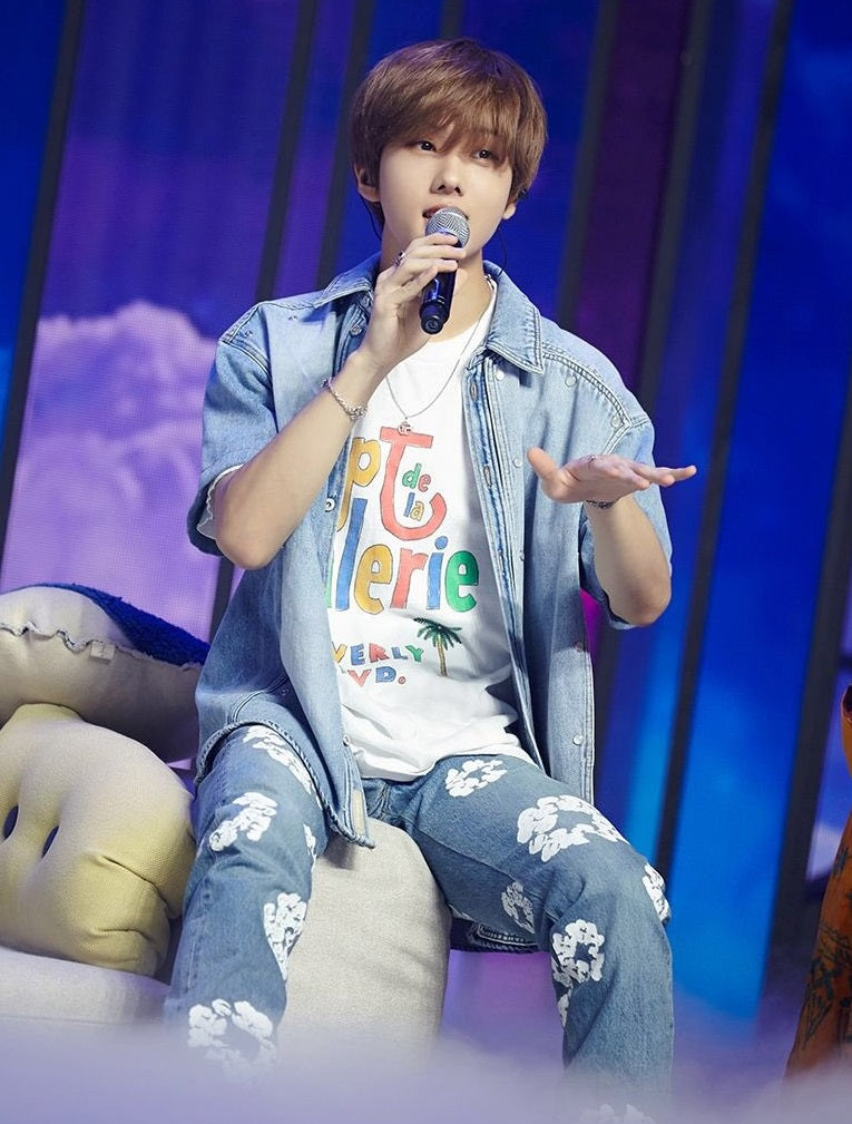 Blue Floral Print Denim Jeans