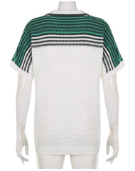 White Striped Short Sleeve Cardigan