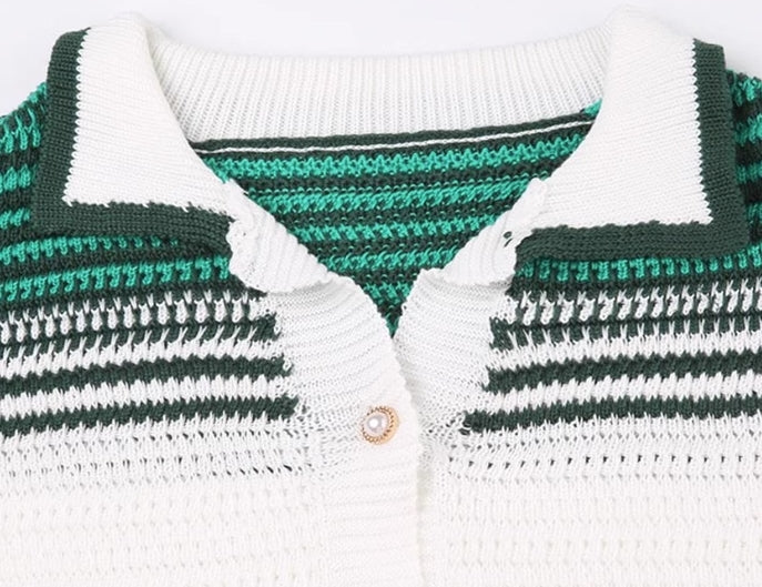 White Striped Short Sleeve Cardigan
