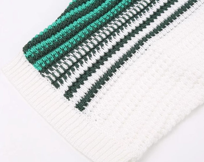 White Striped Short Sleeve Cardigan