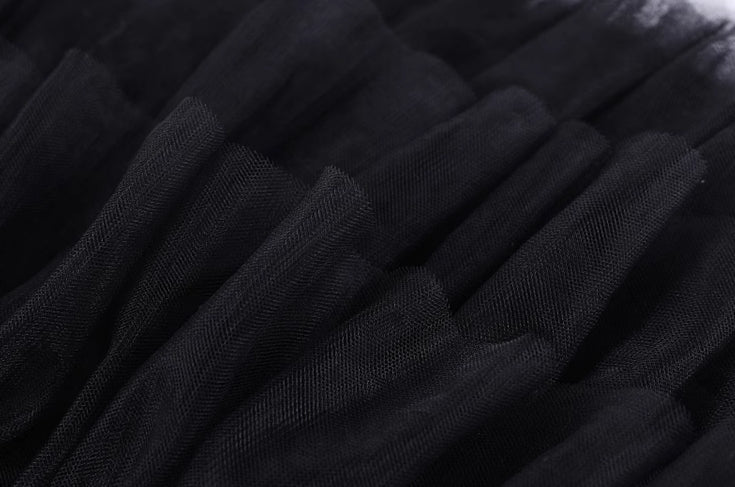 Black Mesh Layered Skirt With Eyelet Straps