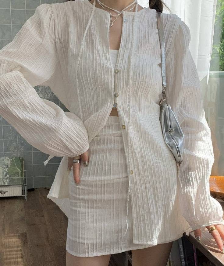 White Textured Mini Skirt