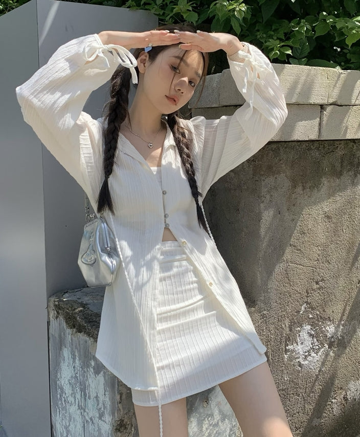 White Textured Mini Skirt