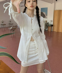 White Textured Mini Skirt