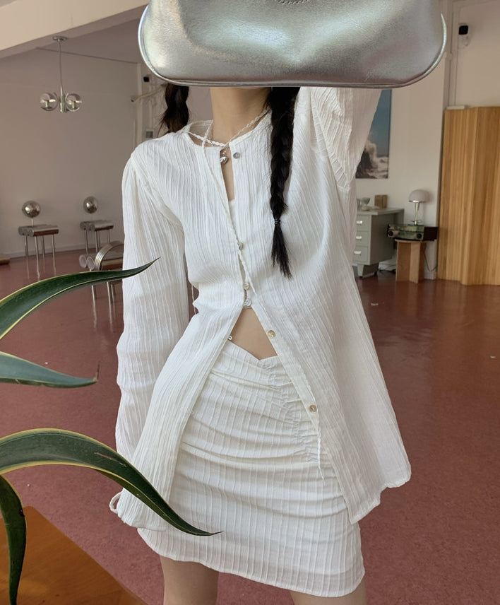White Textured Mini Skirt