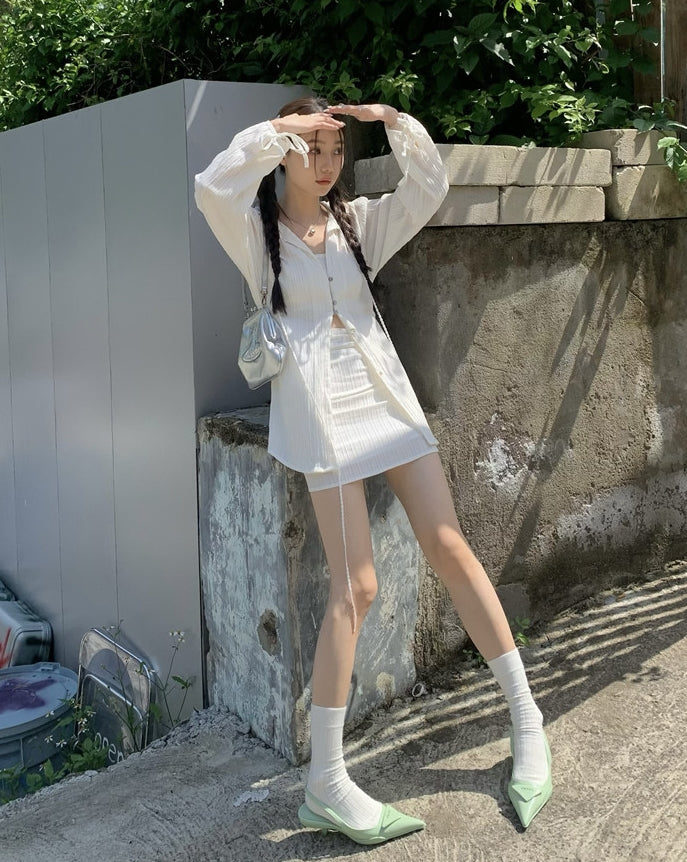 White Textured Mini Skirt