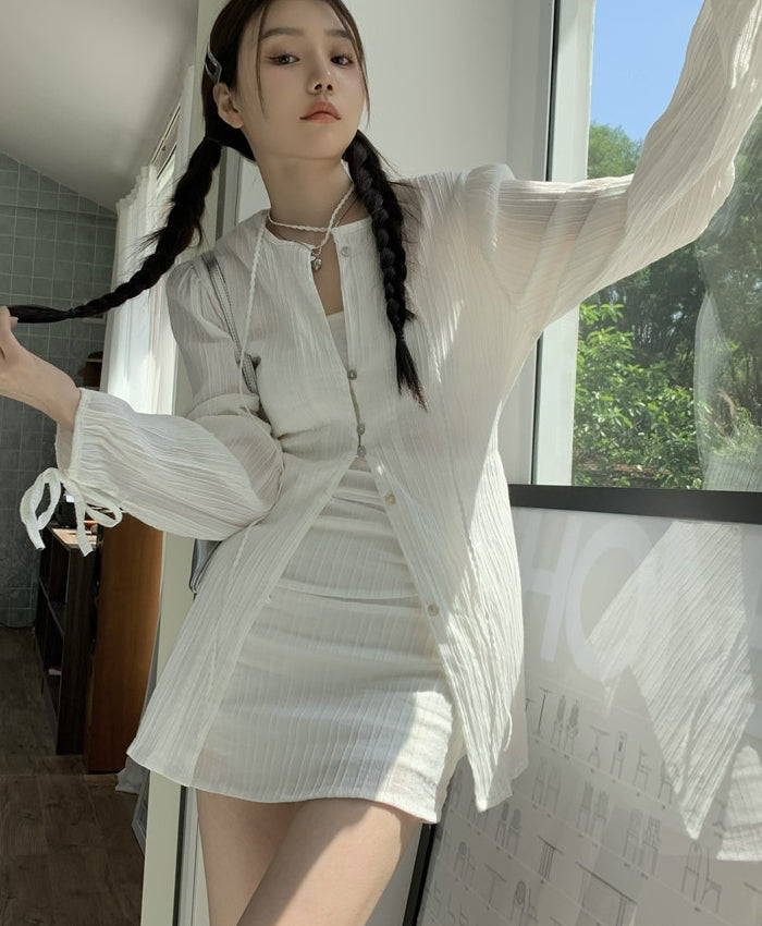 White Textured Mini Skirt