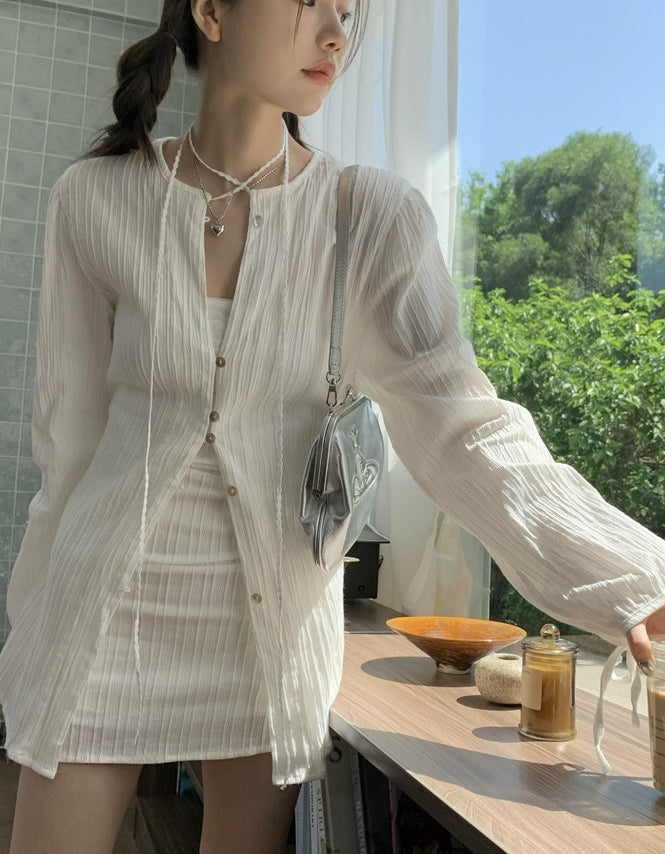 White Textured Mini Skirt