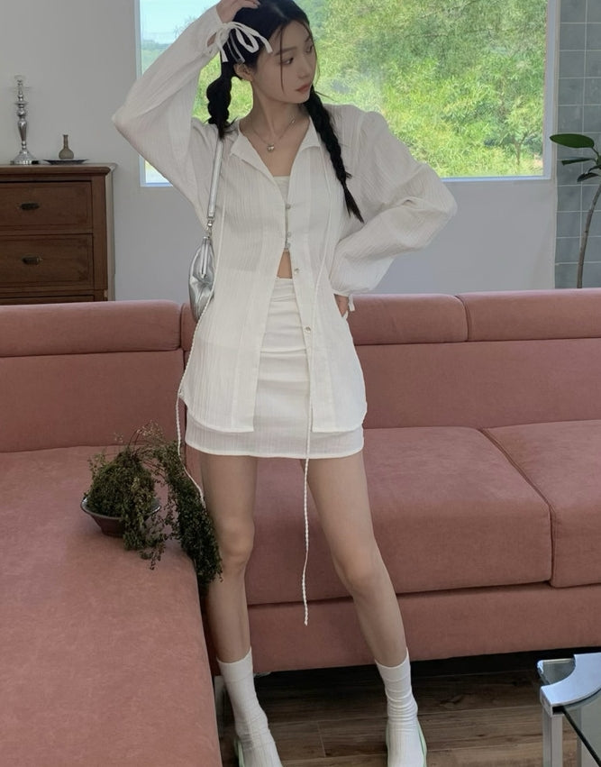 White Textured Mini Skirt