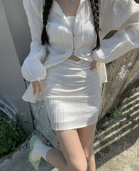 White Textured Mini Skirt