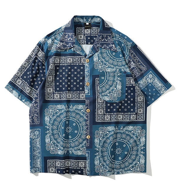 Blue Boho Bandana Pattern Shirt