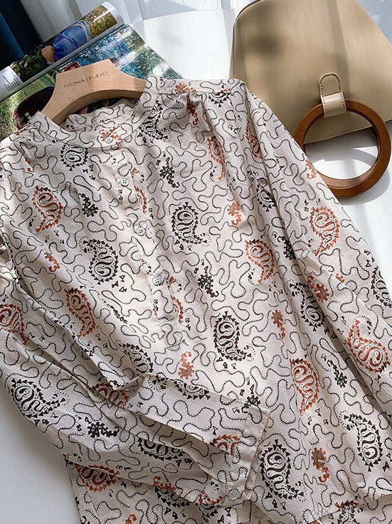 Beige Paisley Long Sleeve Shirt