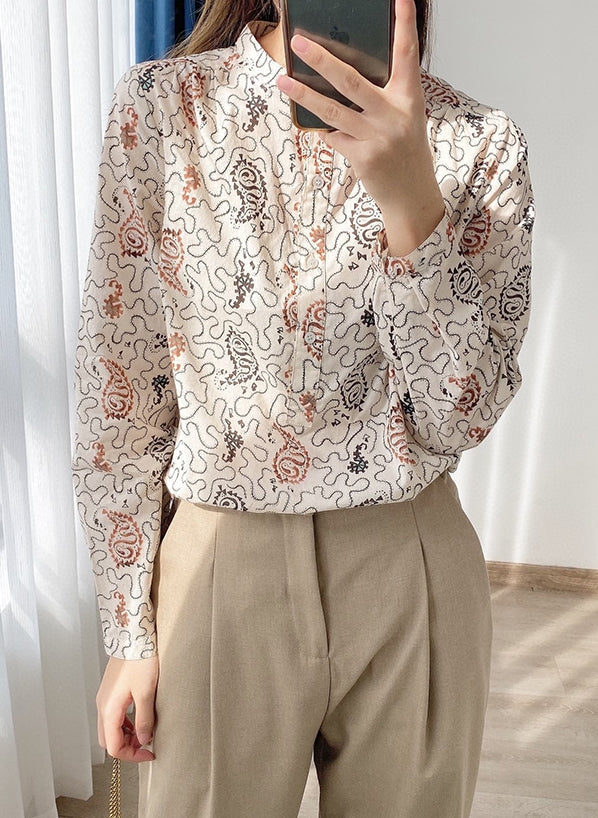 Beige Paisley Long Sleeve Shirt