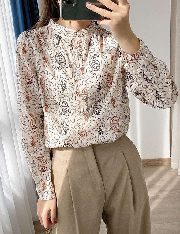 Beige Paisley Long Sleeve Shirt