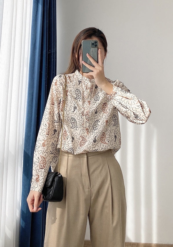 Beige Paisley Long Sleeve Shirt