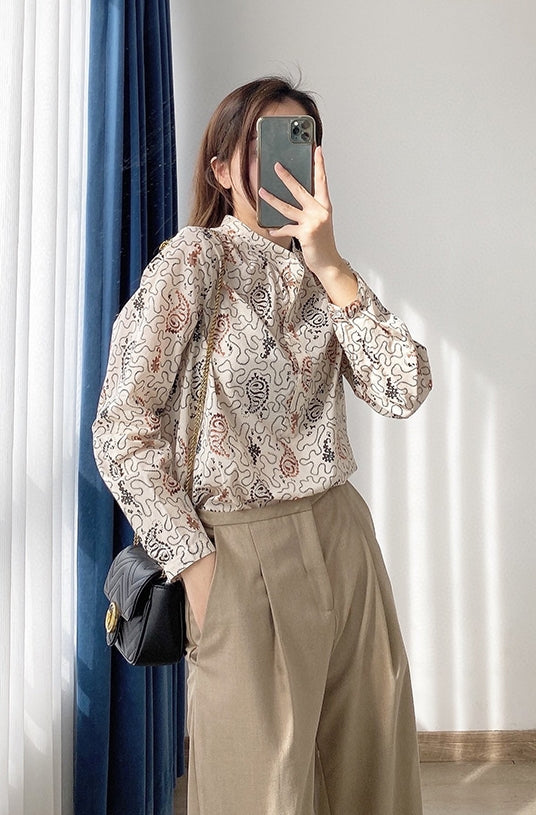 Beige Paisley Long Sleeve Shirt