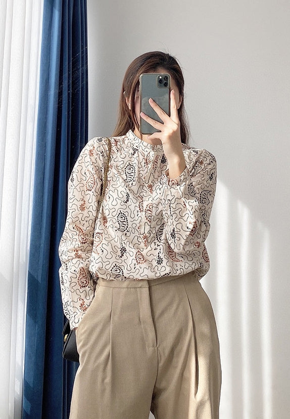 Beige Paisley Long Sleeve Shirt