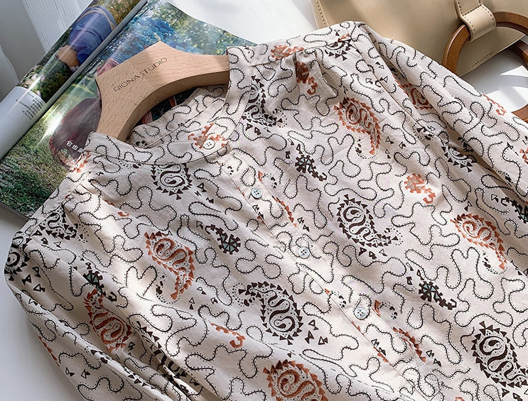 Beige Paisley Long Sleeve Shirt