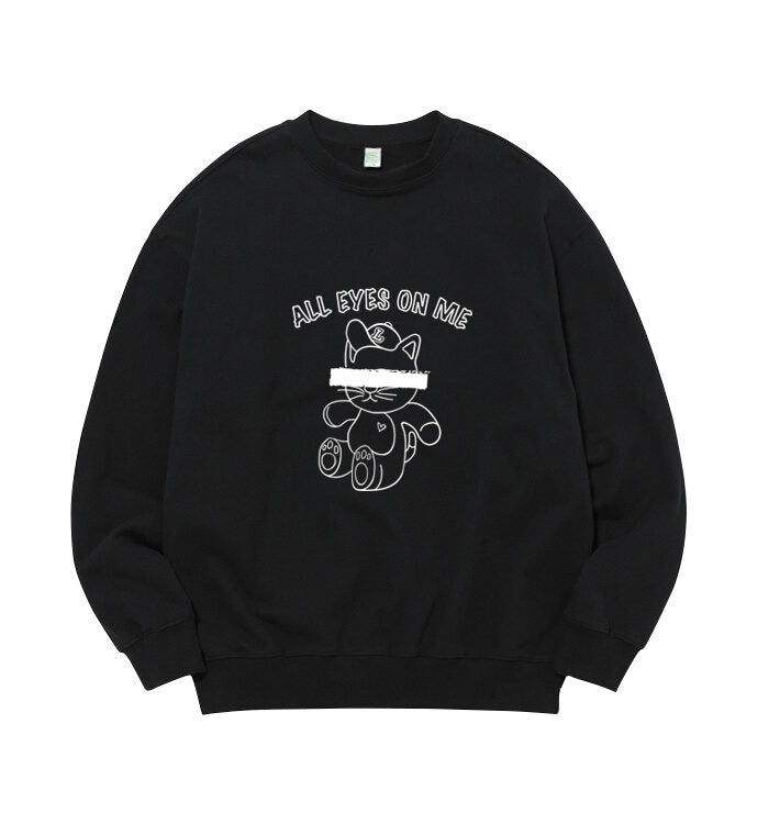 Black Cat-Printed Crew Neck Sweatshirt