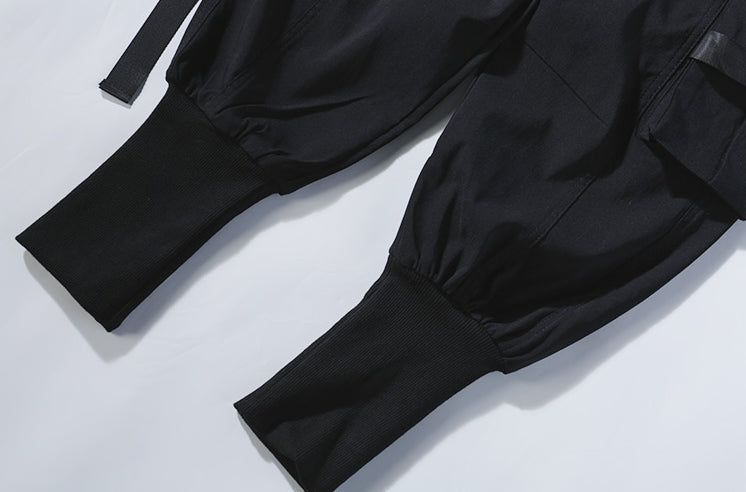 Black Harem Cargo Pants With Buckle Strap