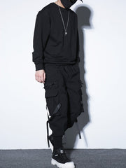 Black Harem Cargo Pants With Buckle Strap