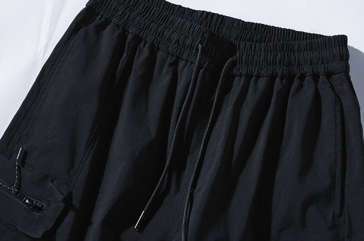 Black Harem Cargo Pants With Buckle Strap
