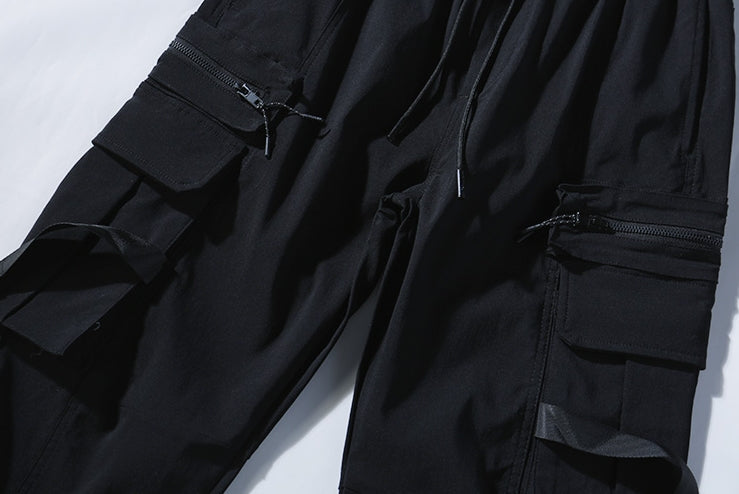 Black Harem Cargo Pants With Buckle Strap