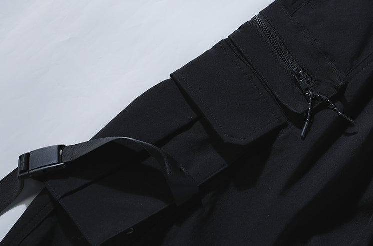 Black Harem Cargo Pants With Buckle Strap