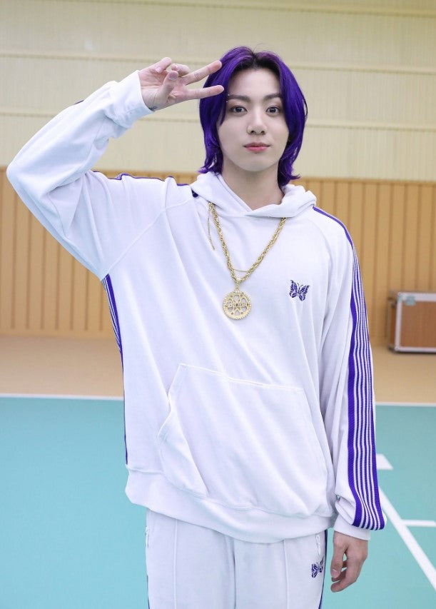 White Butterfly Striped Track Pants