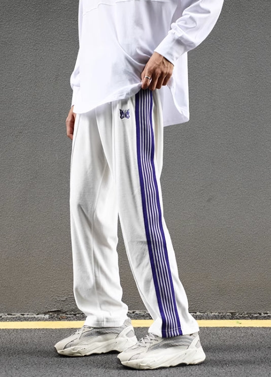 White Butterfly Striped Track Pants