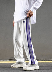 White Butterfly Striped Track Pants
