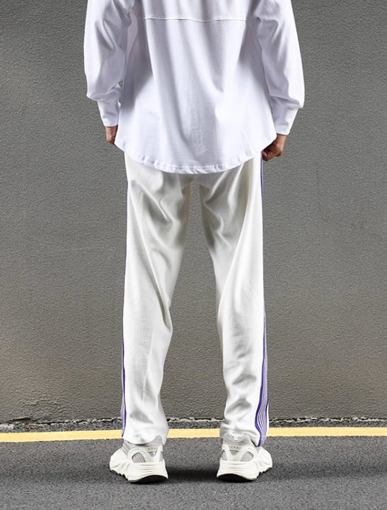 White Butterfly Striped Track Pants