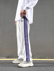 White Butterfly Striped Track Pants