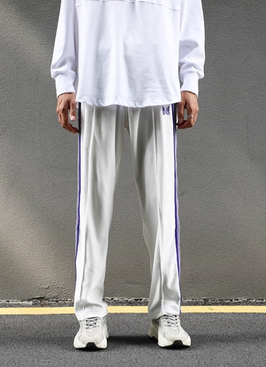 White Butterfly Striped Track Pants