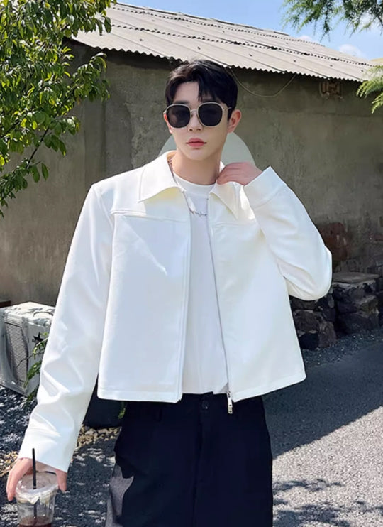 White Collared Two-Way Zip Jacket