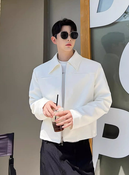 White Collared Two-Way Zip Jacket